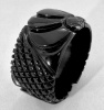 BB299 wide black flower/pineapple carved bakelite bangle